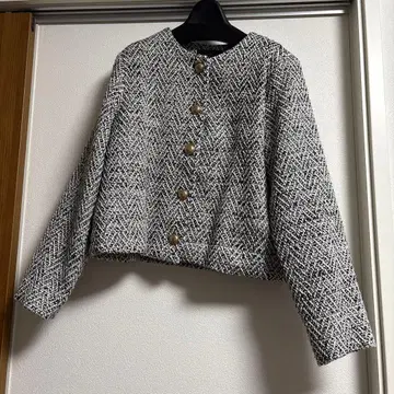 Re:EDIT 노카라 자켓 화이트 블랙 사이즈 L