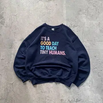 길단 USA 구제 의류 멀티 컬러 프린트 맨투맨 네이비