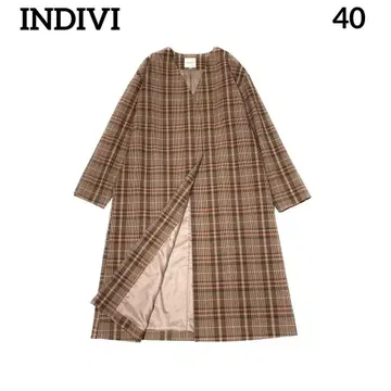 INDIVI 인디비 롱 코트 얇은 소재 체크 40 L 상당 일본제