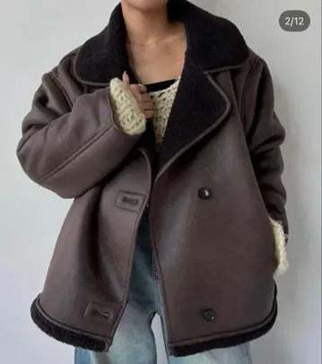 efu FAUX MOUTON OVERSIZED JACKET 브라운