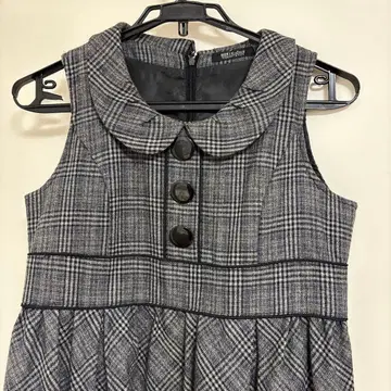 마우스 밸리 슬리브리스 무릎 기장 원피스 그레이 체크 울