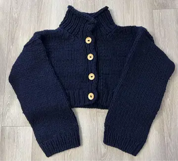 ETRE TOKYO 스탠드넥 핸드 니트 가디건 네이비