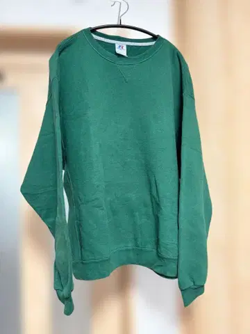 러셀 애슬레틱 전면 V 맨투맨 짙은 녹색 XL 무지 헤비웨이트