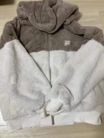 플리스 자켓 후드 부착 브라운/화이트