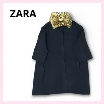 ZARA 네이비 표범 무늬 퍼 니트 코트 S 사이즈