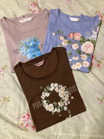 PINK HOUSET 꽃무늬 T셔츠 3장 세트