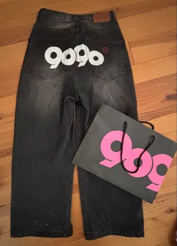 9090 블랙 와이드 레그 팬츠