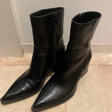 블랙 가죽 스틸레토 부츠 ZARA 가죽 숏 블랙