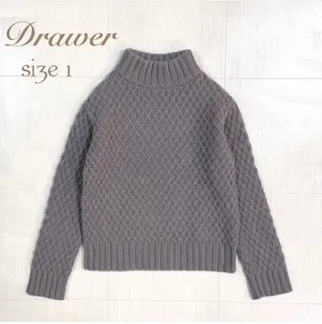 새상품급 드로어 캐시미어 혼방 케이블 니트 하이넥 모카 브라운 S