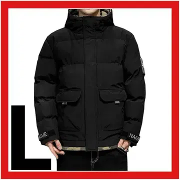 다운 자켓 (L) 블랙 다운 코트 후드 부착 오버 사이즈 한국 스타일