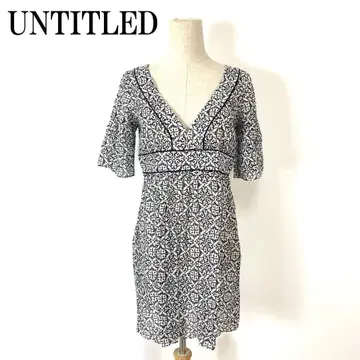 언타이틀 반팔 튜닉 무릎 기장 원피스 올 패턴 면 블랙 2 B9888