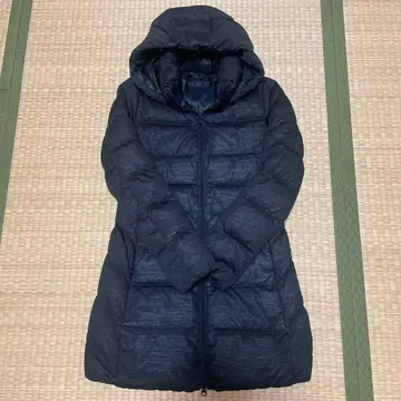 네이비 후드 부착 롱 다운 자켓