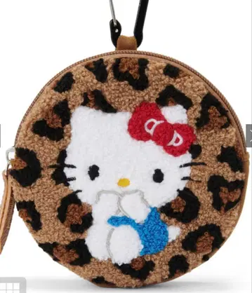 산리오 헬로키티 레오파드 무늬 사가 서클 파우치 카라비너 포함