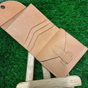 탄 3단 폴더형 지갑 가죽 공예