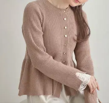 소매 레이스 단모 몰드 페플럼 가디건