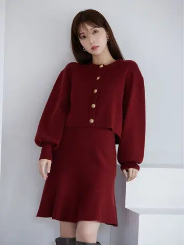 스나이델 가디건 니트 셋업 골드 버튼