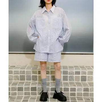 KBF 시어 자수 하프 팬츠