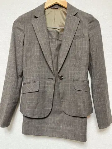 여성 수트 스커트 상하의 세트 브라운 체크