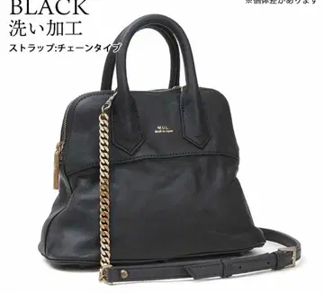 미사용 새상품 M.U.I. 라운드 토트 S 워싱 가공 블랙 가죽 숄더백