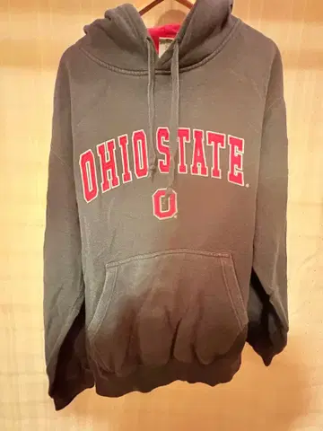 오하이오 스테이트 후드티 그레이 두꺼운 원단 로고 자수