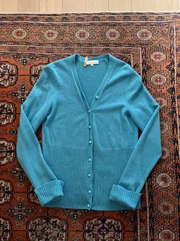 캐시미어 100% 터콰이즈 블루 V넥 가디건