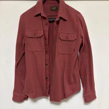 CALEE 빨간색 그린 스트라이프 긴팔 플란넬 셔츠 L