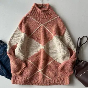 투모로우랜드 맥피 릴렉스 성숙/러블리 고급 믹스 얀 아가일 니트