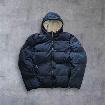 타미힐피거 다운 자켓 후드 부착 네이비 XXL 원 포인트