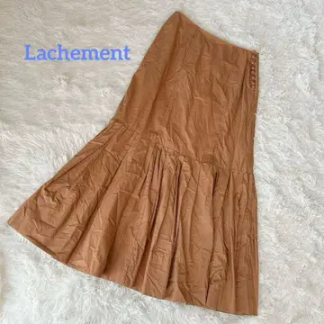 새상품 라슈몽 오렌지 플리츠 플레어 롱 스커트 코튼