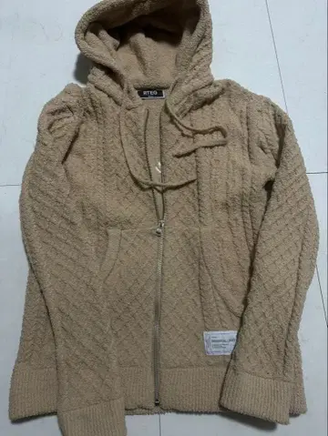 베이지 케이블 니트 후드티 숏팬츠 세트