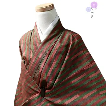 21년 기모노 순수 실크 이중 기모노 그린 브라운