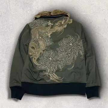 카라쿠리타마시 밀리터리 자켓 2WAY 용 자수 소매 리브 올리브 그린 M