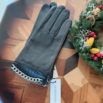 Calvin Klein 체인 디자인 고급 가죽 그로브 블랙