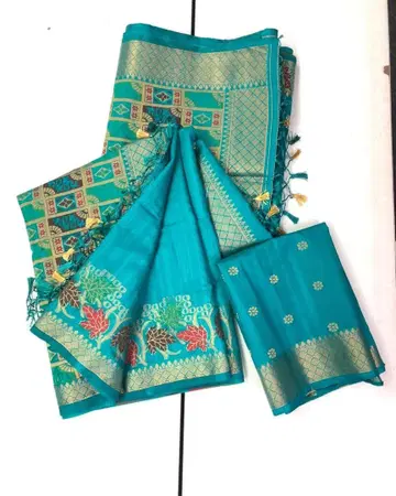 터콰이즈 자수 사리 세트