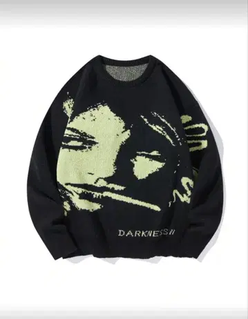DARKNESS II 얼굴 그래픽 니트 스웨터
