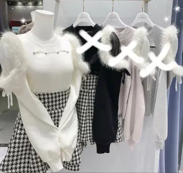 evelyn 퍼 숄더 니트 화이트