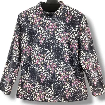 꽃무늬 미니 꽃무늬 그레이 하이넥 튜닉 상의 기모 티셔츠