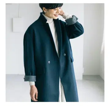 KURASHI&Trips 네이비 체스터 코트