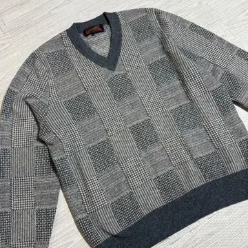 캐시미어 100% 남성용 L 체크 무늬 V넥 그레이 계열
