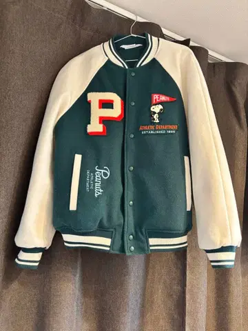 PEANUTS 스누피 바시티 자켓 다크 그린