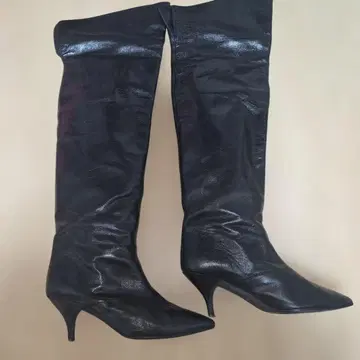 천연 가죽 일본제 블랙 니하이 부츠 23 사이즈