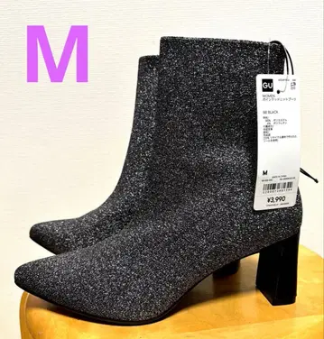 GU 택 포함 새상품 글리터 블랙 스틸레토 부츠