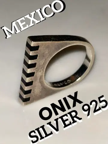 레어 MEXICO 멕시칸 오닉스 인레이 반지 925 실버