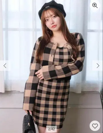 립 서비스 LIP SERVICE 레트로 체크 앙상블 니트 원피스