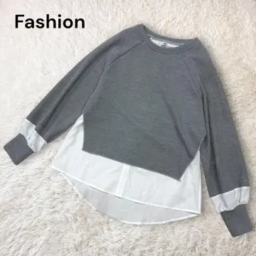 패션 레이어드 상의 셔츠 도킹 니트 래글런 소매 그레이 화이트