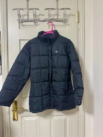 [ 새상품급 ] 라코스테 다운 자켓 40 사이즈 블랙 체크 퀼팅