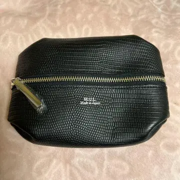 MUJI 블랙 가죽 크로커다일 파우치