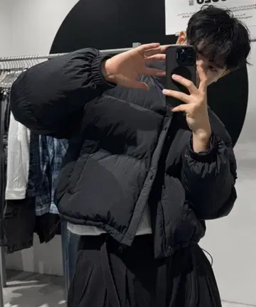 택 포함 새상품 ASCLO short Padding 블랙 숏 기장 다운