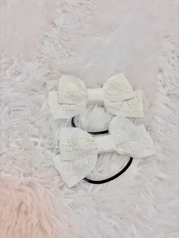 화이트 리본 머리끈 2개 세트