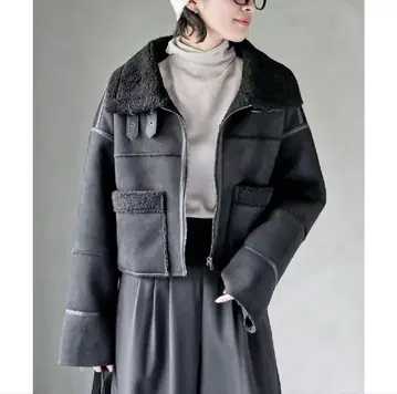 블랙 보아 옷깃 플리스 자켓